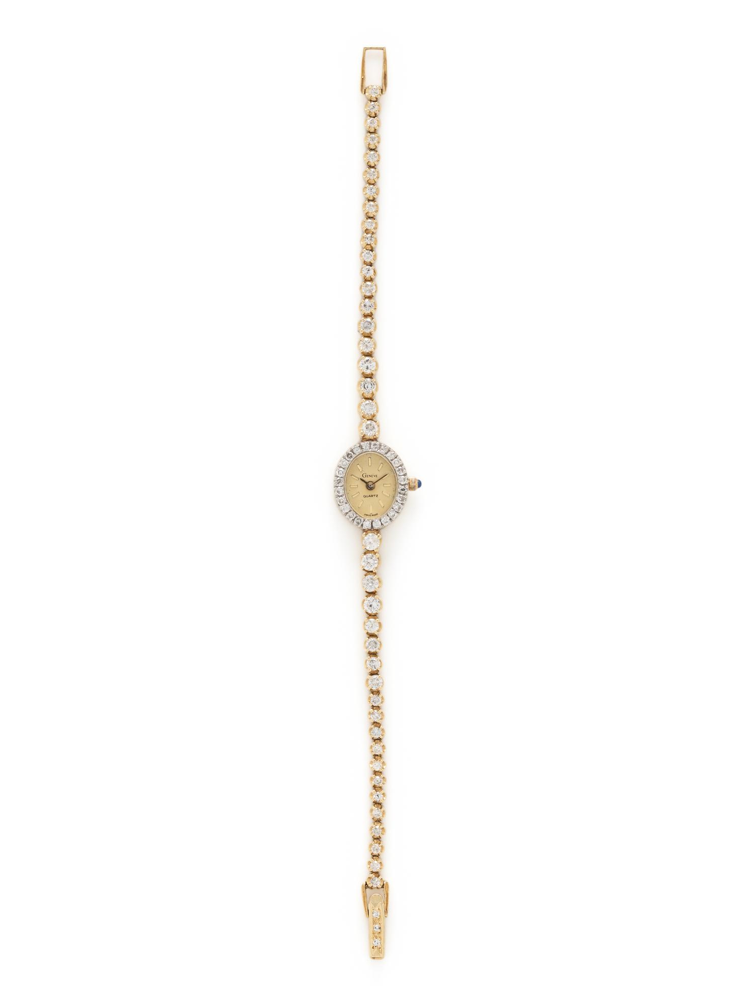 GENEVE, 14K YELLOW GOLD AND DIAMOND WATCH