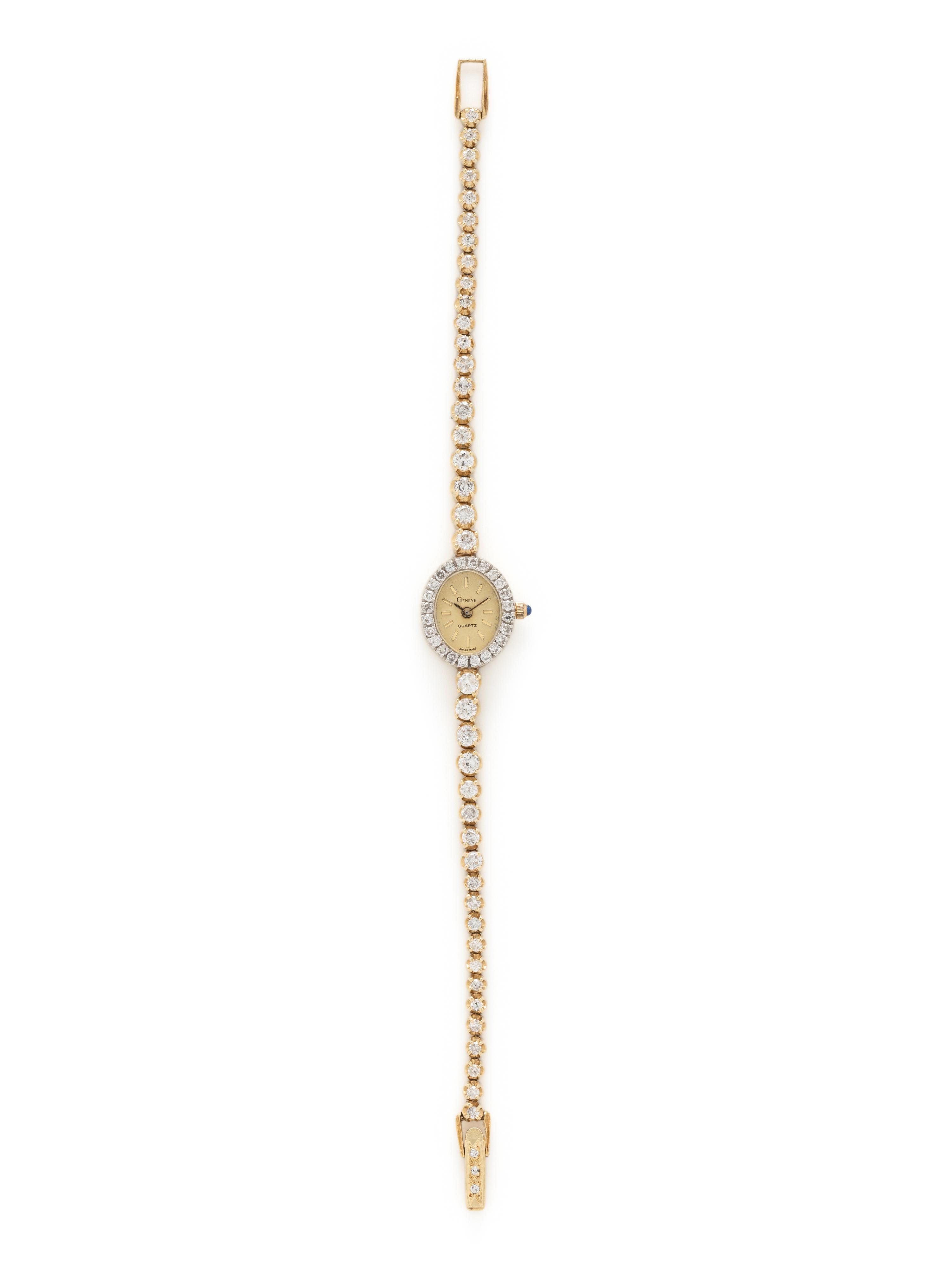 GENEVE, 14K YELLOW GOLD AND DIAMOND WATCH