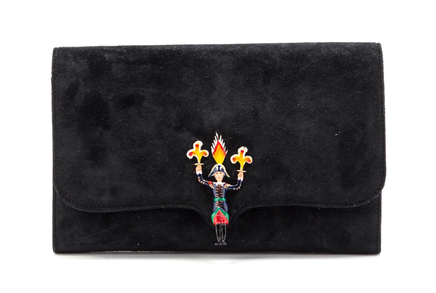 A Rare Hermes Black Suede Feux d'Artifice 150 Year Anniversary Collection Clutch, 8 1/2 x 5 1/2 x 1 inches.