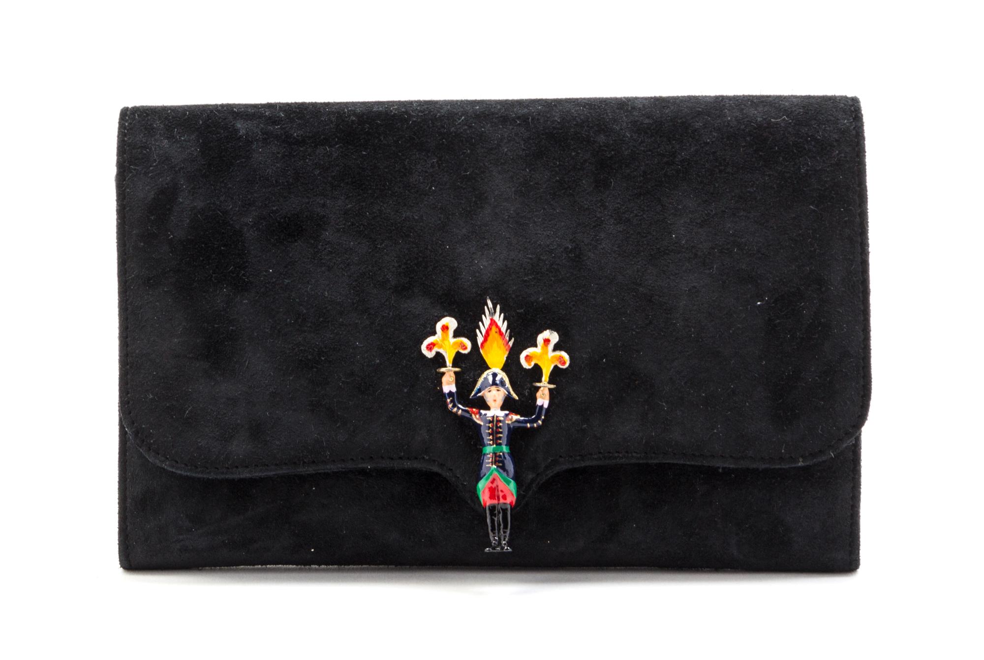 A Rare Hermes Black Suede Feux d'Artifice 150 Year Anniversary Collection Clutch, 8 1/2 x 5 1/2 x 1 inches.
