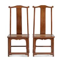 A Pair of Chinese Hardwood "Official's Hat" Sidechairs, Guanmaoyi — 硬木官帽椅一對