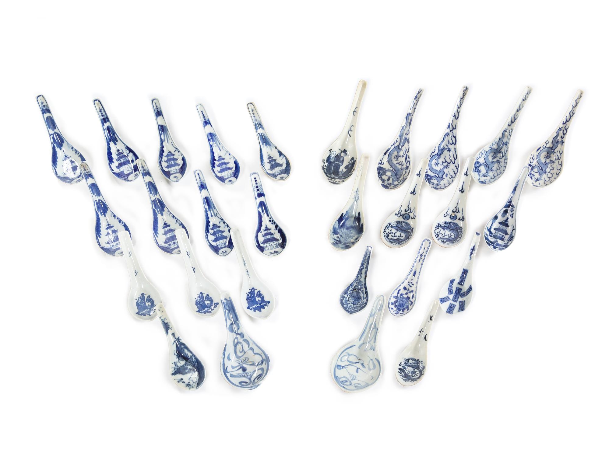 A Collection of 110 Chinese Blue and White Porcelain Spoons