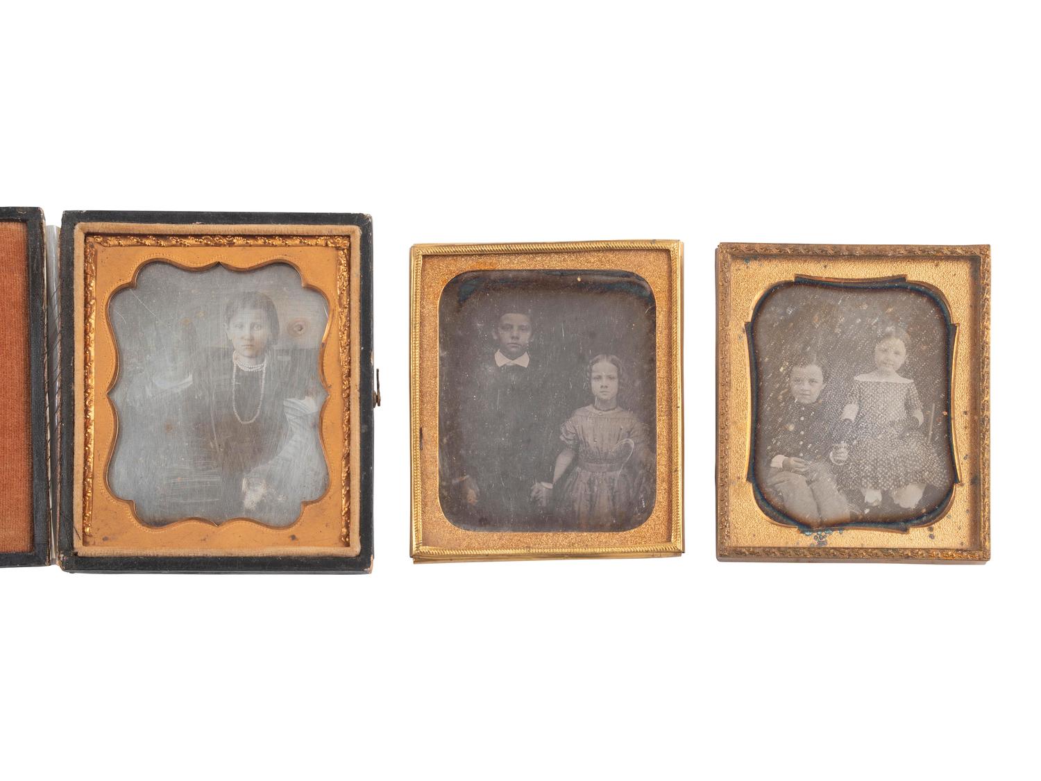 [EARLY PHOTOGRAPHY]. 34 sixth plate and quarter plate daguerreotypes of pairs of brothers & sisters