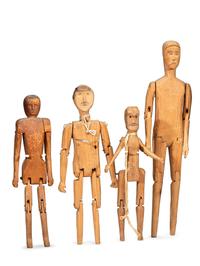 Four Folk Art Carved Wood Articulated Figures