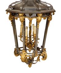 A French Gilt and Silvered-Metal Octagonal Six-Light Lantern