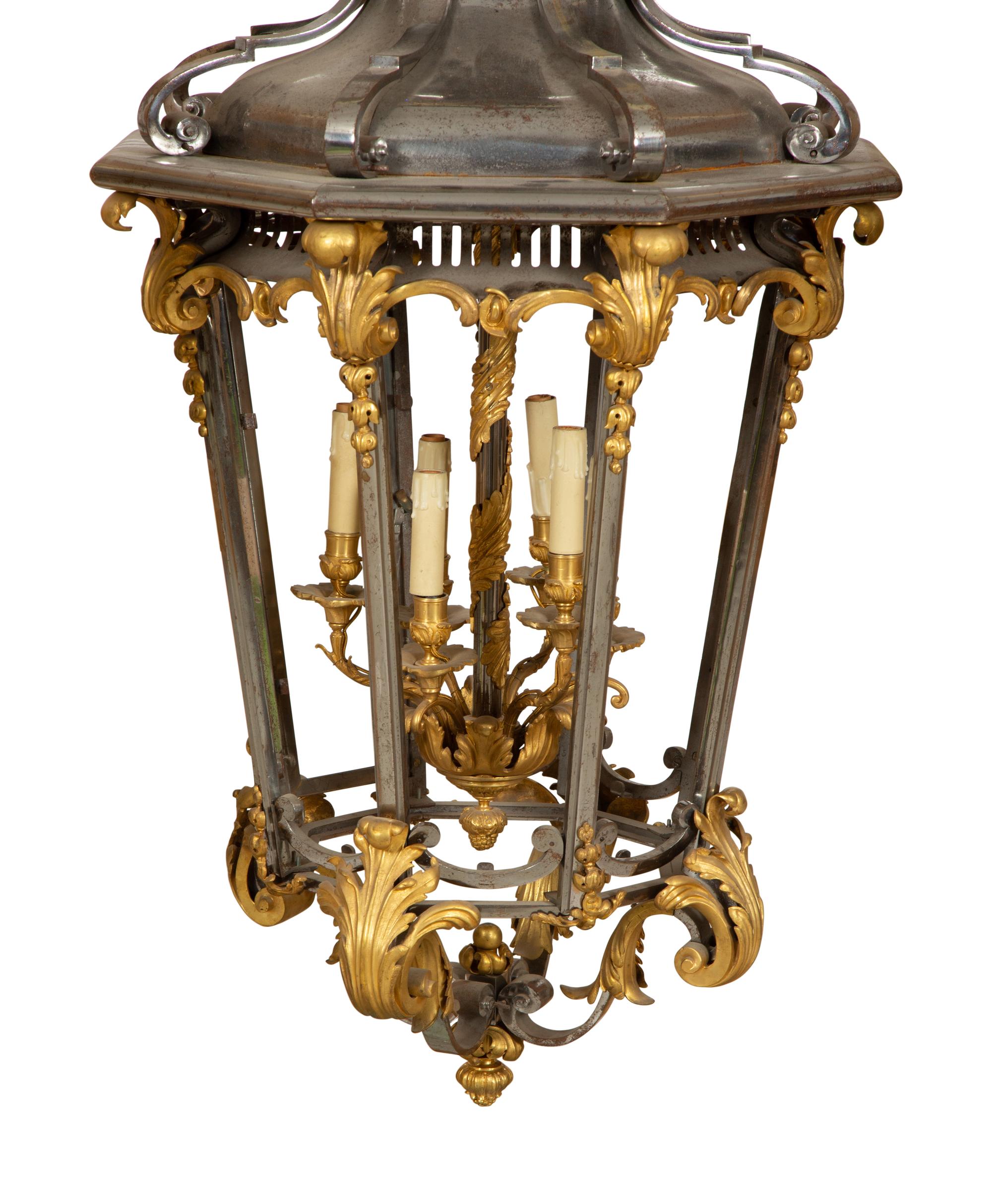 A French Gilt and Silvered-Metal Octagonal Six-Light Lantern