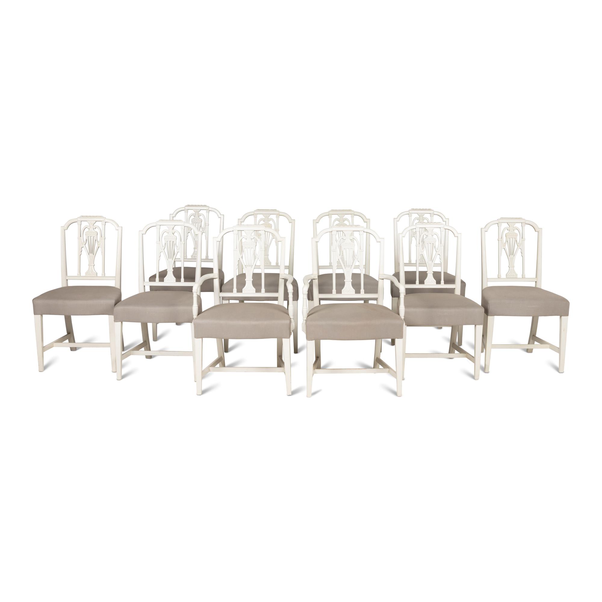 A Set of Ten George III Style White-Painted Dining Chairs