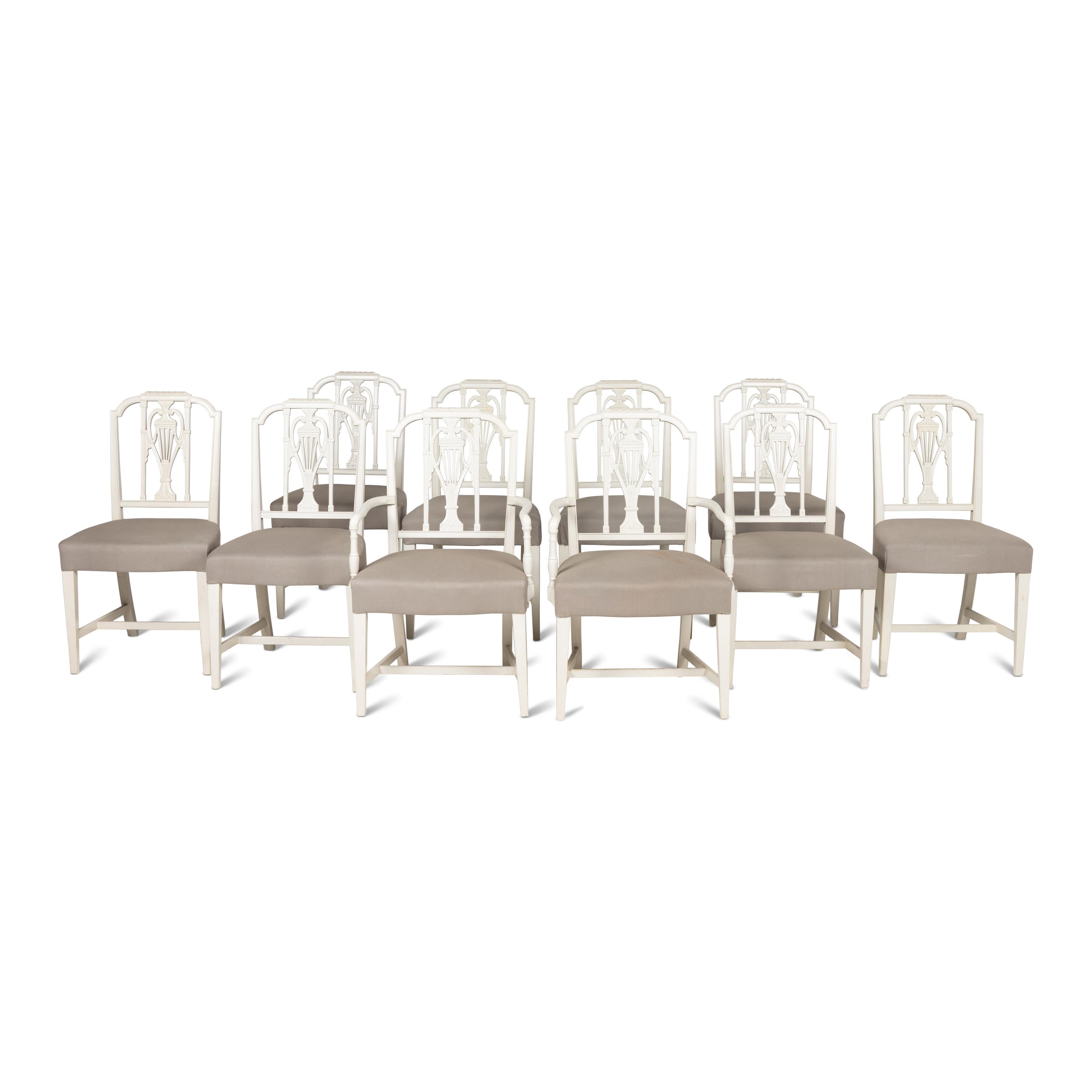 A Set of Ten George III Style White-Painted Dining Chairs