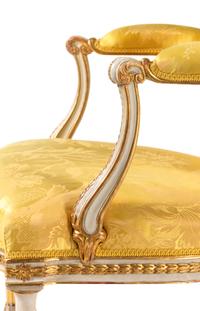 A Matched Pair of George III White-Painted and Parcel-Gilt Armchairs