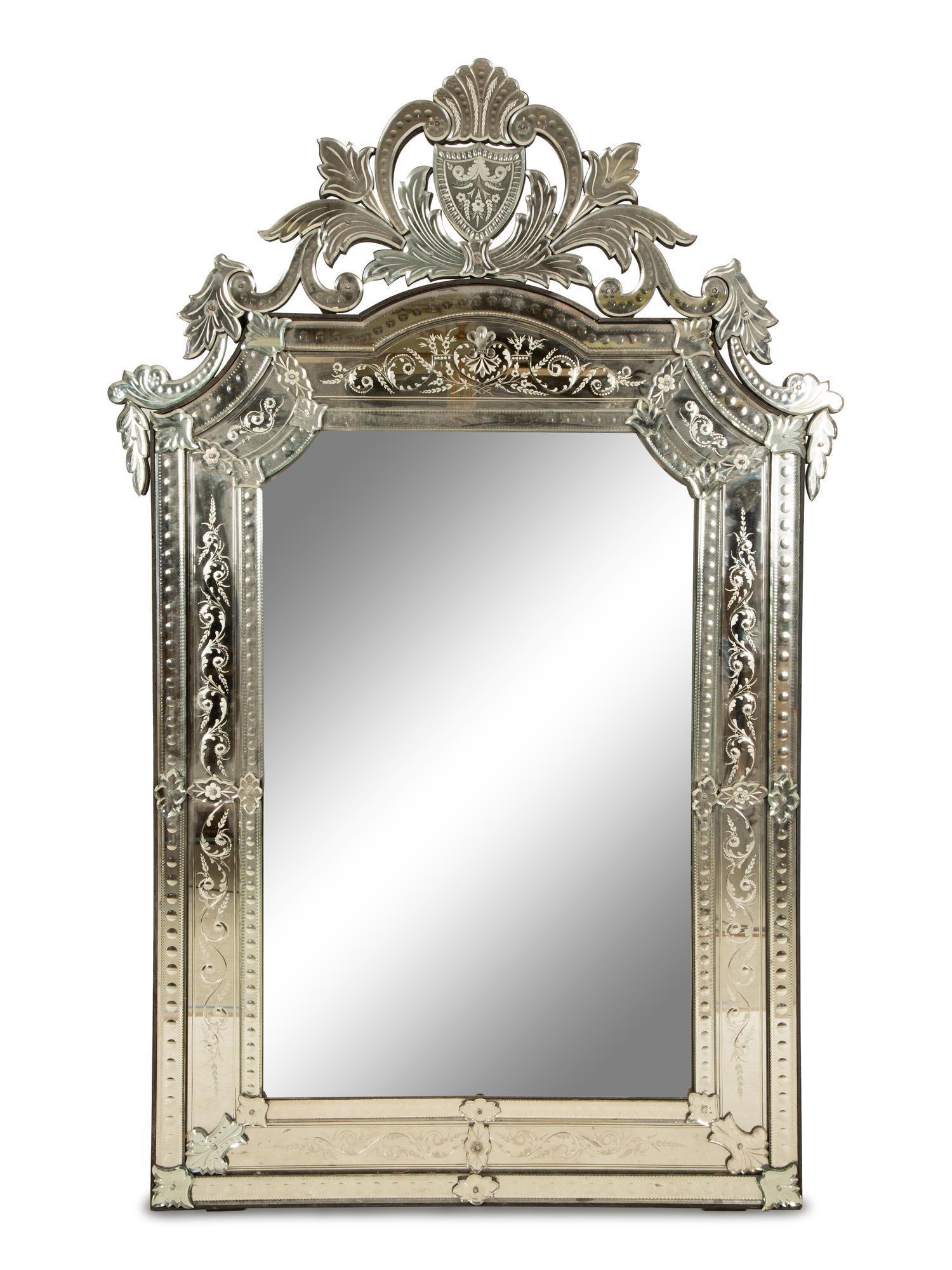 A Venetian Style Etched Glass Framed Mirror — 20th Century