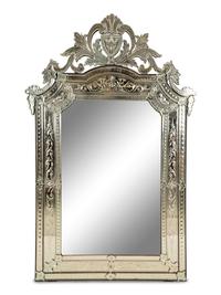 A Venetian Style Etched Glass Framed Mirror — 20th Century