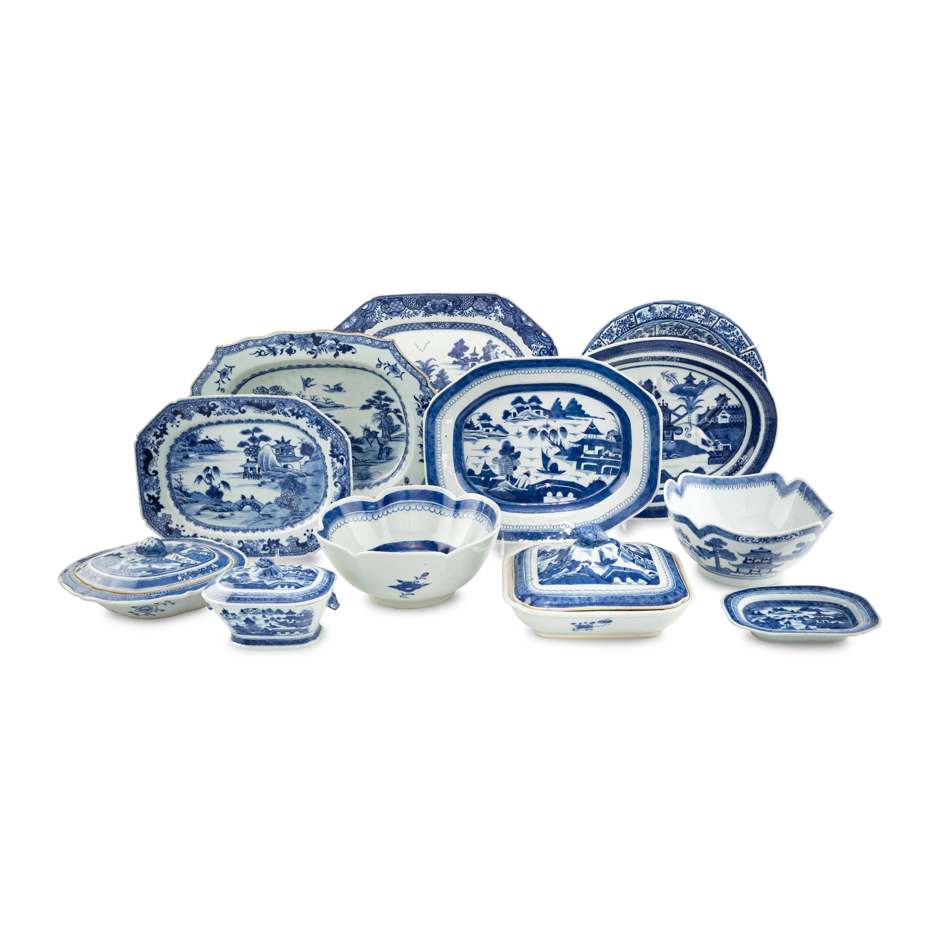 A Collection of Chinese Export Blue and White Porcelain Serving Dishes