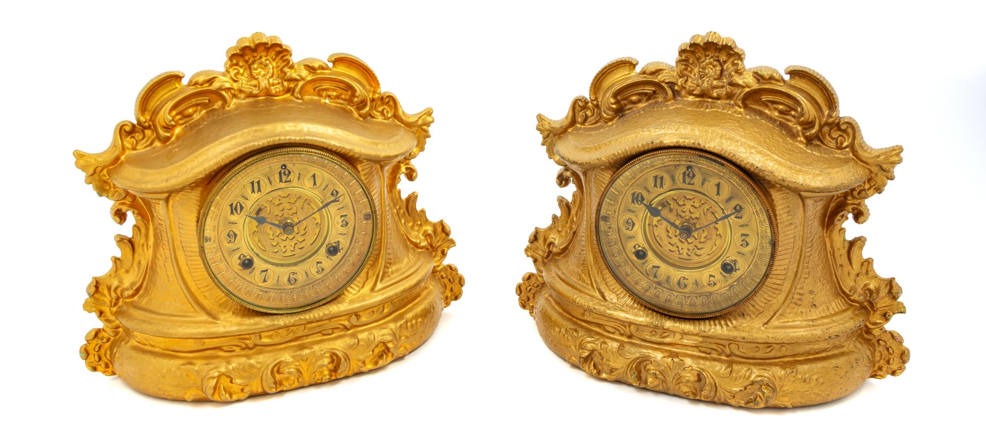 Two Cast Gilt Metal Mantel Clocks