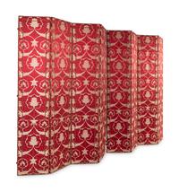 A Pair of Custom Damask-Upholstered Four-Panel Screens