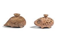 Two Greek Pottery Aryballoi in the form of Hedgehogs