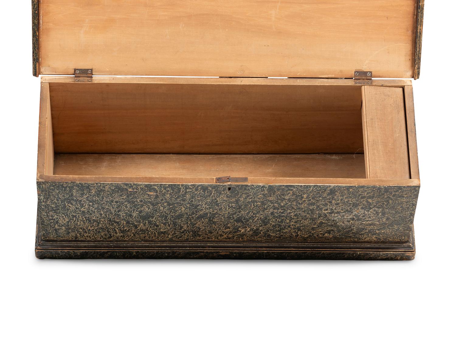 A Country Dark Blue Grain Painted Blanket Chest