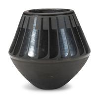 Blackware Pottery Jar, with Repeating Feathers