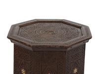 A Moroccan Bone Inlaid Walnut Hexagonal Side Table