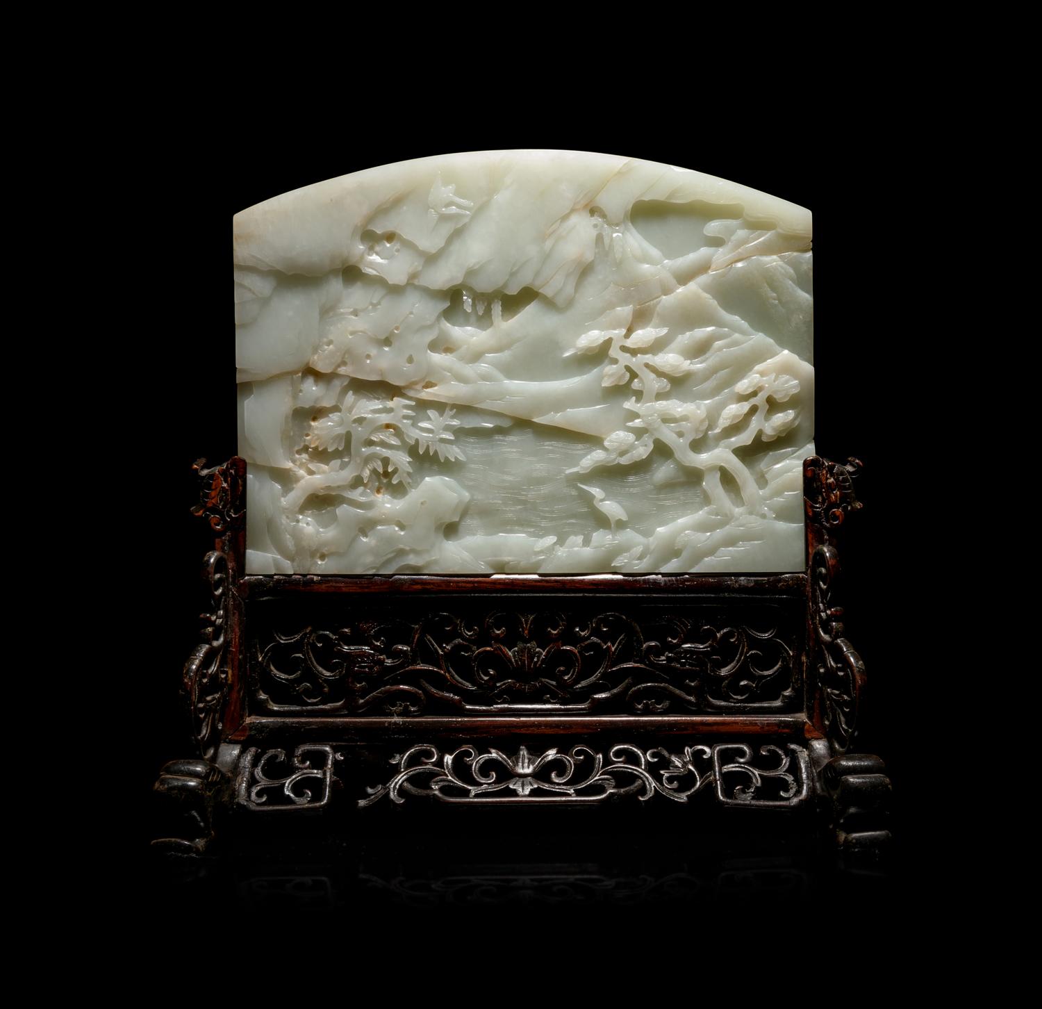 A Fine Pale Celadon Jade Table Screen