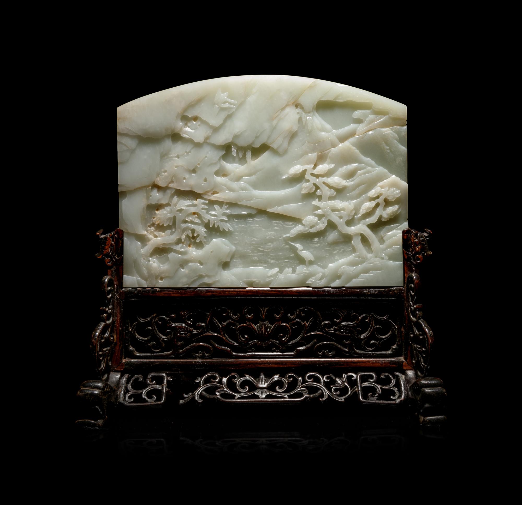 A Fine Pale Celadon Jade Table Screen