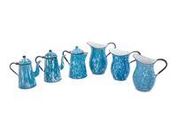 Six Chrysolite Enameled Graniteware Coffeepots and Pitchers