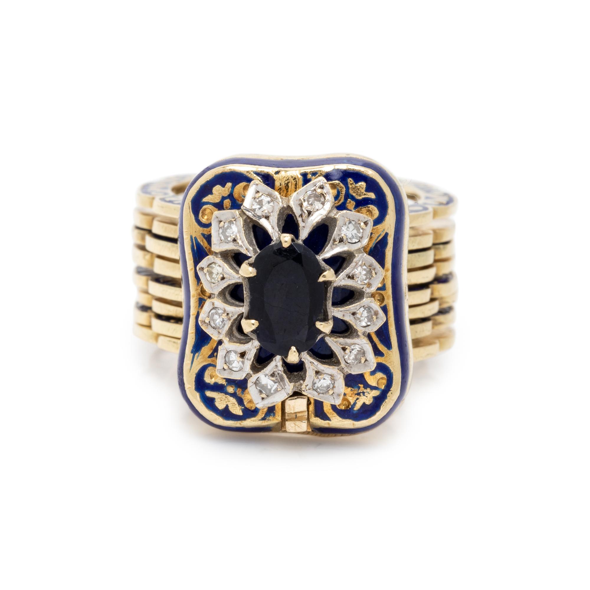 CONVERTIBLE YELLOW GOLD, DIAMOND AND ENAMEL RING/ BRACELET