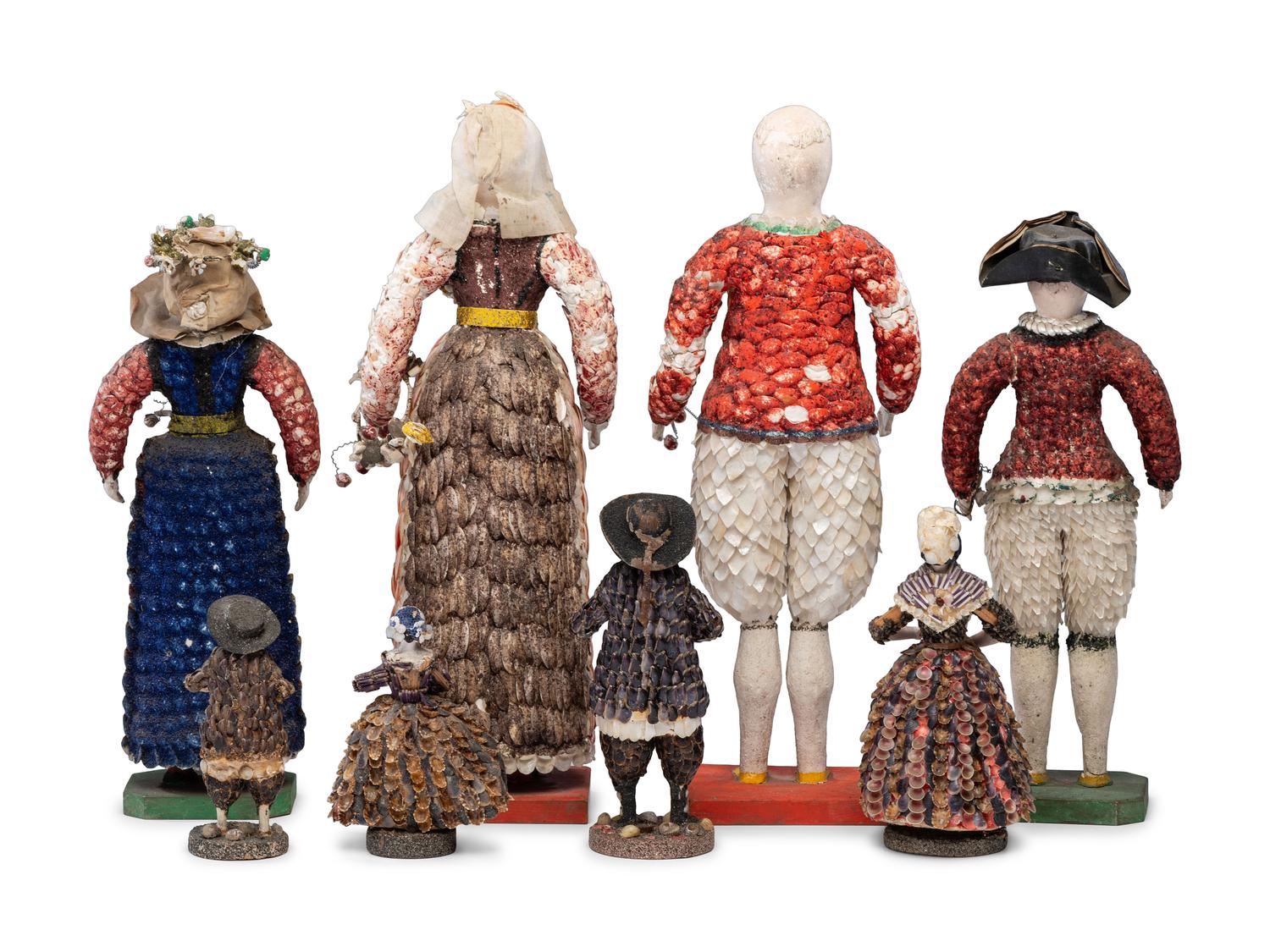 Eight Victorian Shellwork Figures