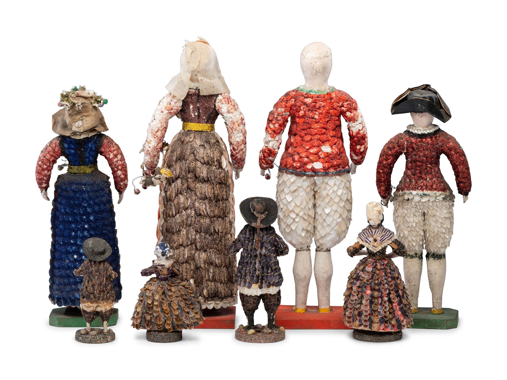Eight Victorian Shellwork Figures