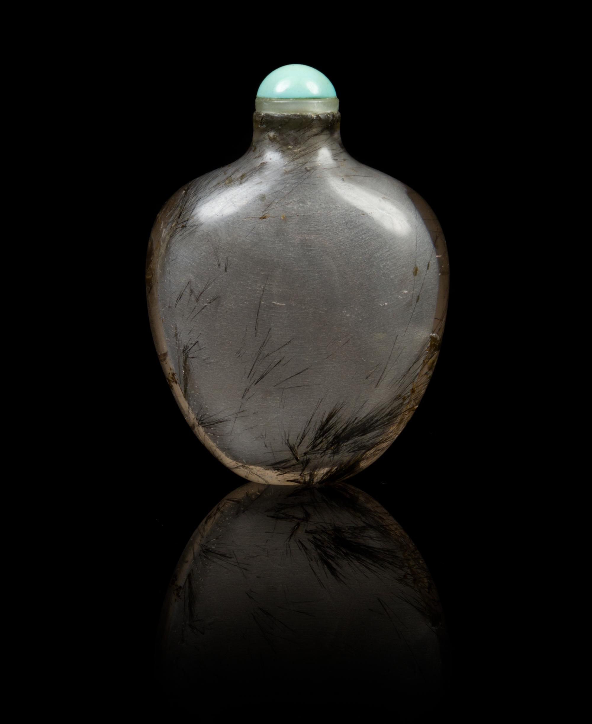 A Chinese Rutilated Quartz Snuff Bottle 19TH CENTURY Height 2 1/4 inches. — 19TH CENTURY