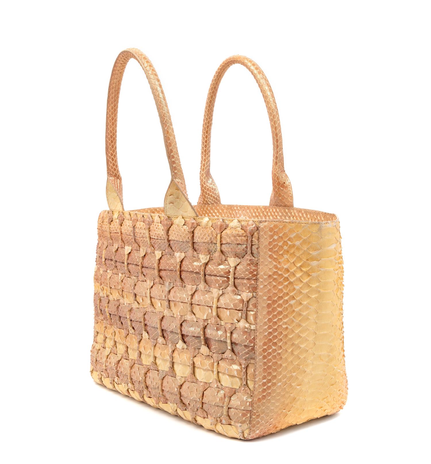 Nancy Gonzales Tan Snake Skin Bag, 1980-90s