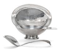 A Mexican Silver Sauce Set, Juvetino Lopez Reyes, Mexico City, 20th Century, comprising a sauce boat, tray and ladle.