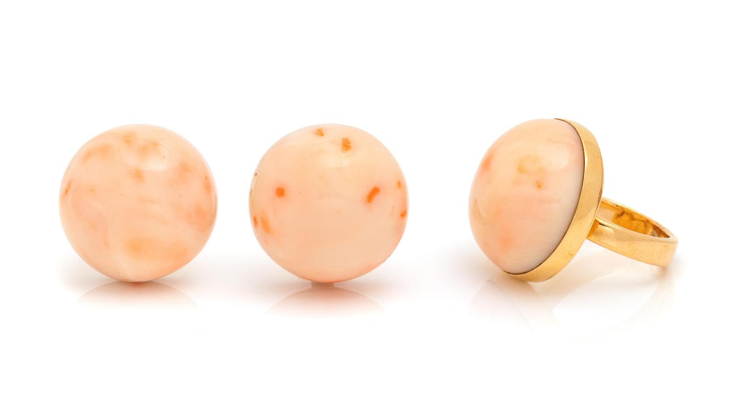A Collection of Yellow Gold and Angel Skin Coral Jewelry,