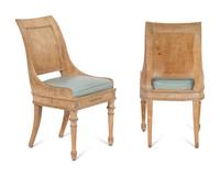 A Set of Six Empire Style Bleached Mahogany and Leather Upholstered Dining Chairs