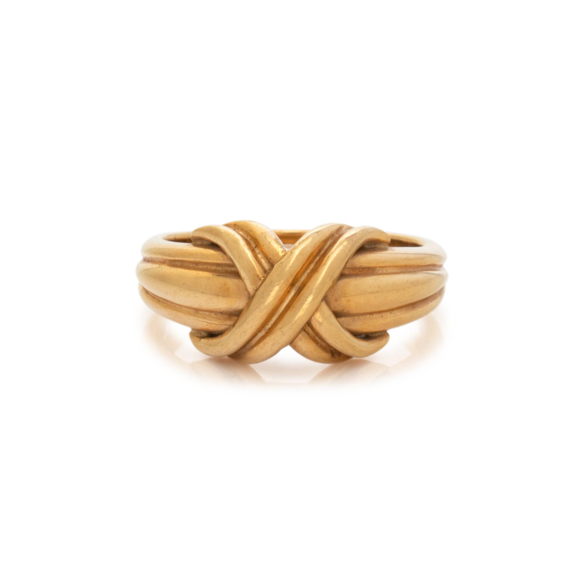 TIFFANY & CO., YELLOW GOLD 'SIGNATURE X' RING
