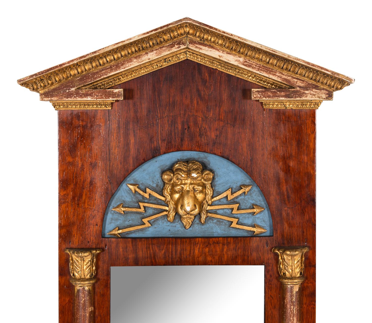 A Swedish Neoclassical Painted and Parcel Gilt Walnut Pier Mirror