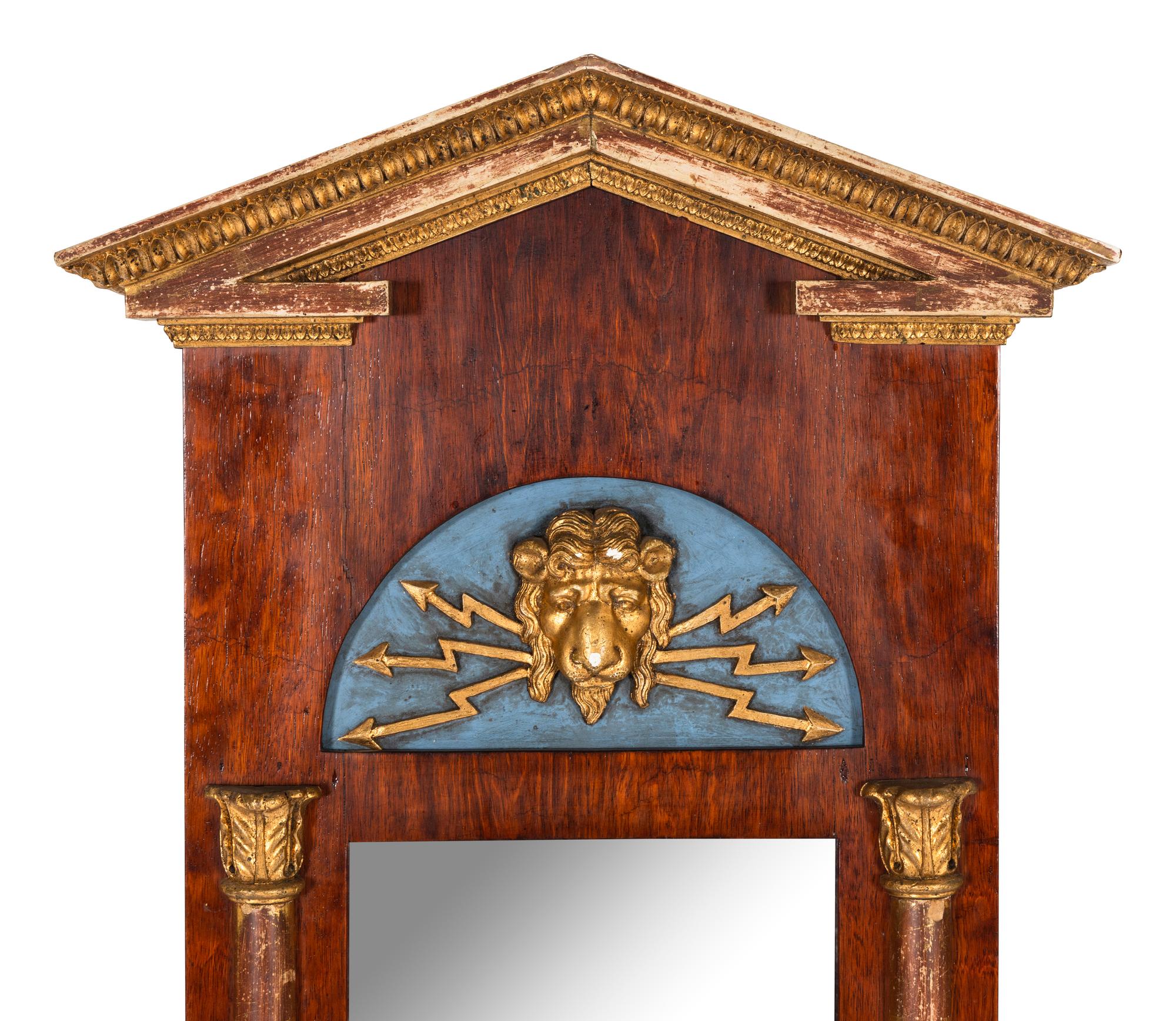 A Swedish Neoclassical Painted and Parcel Gilt Walnut Pier Mirror