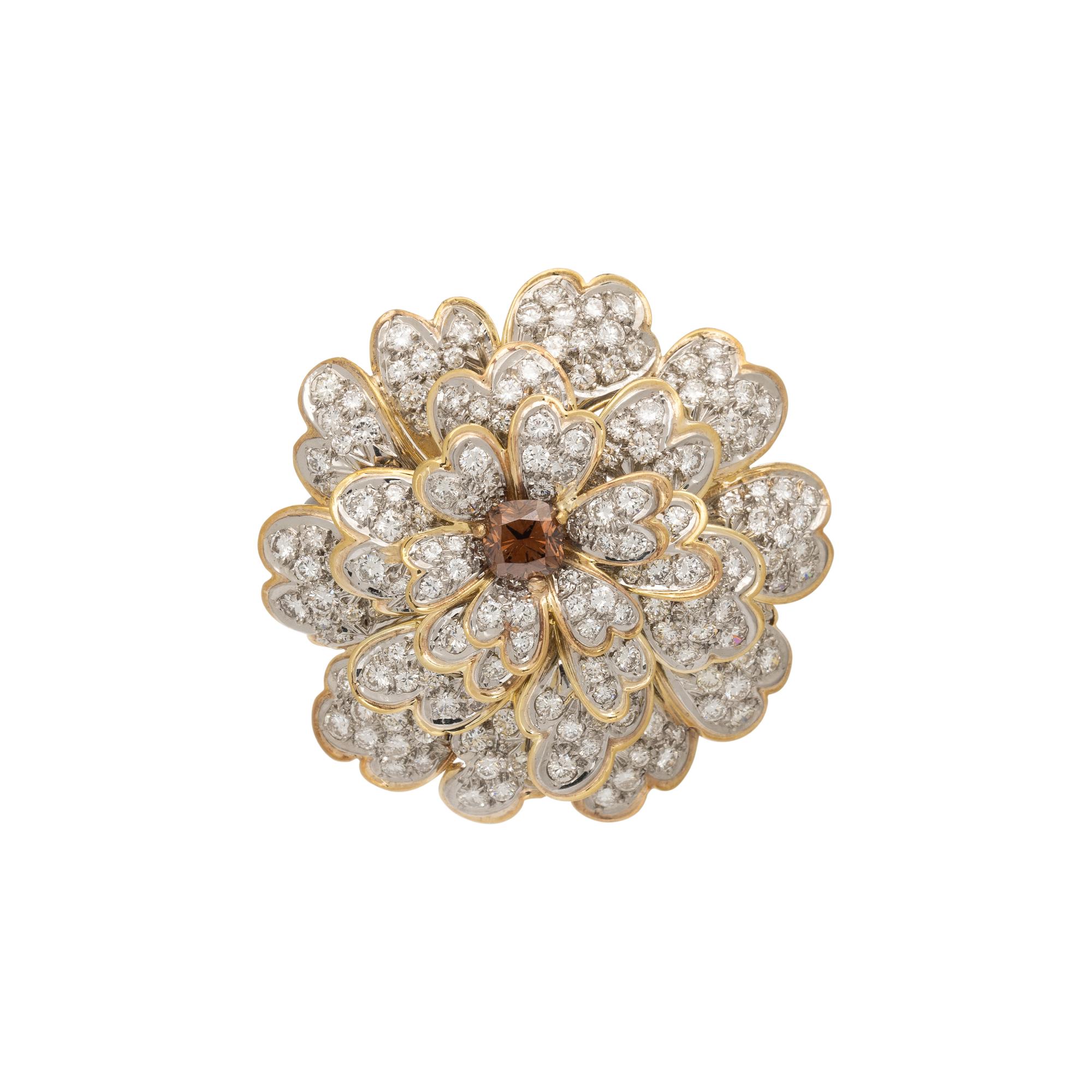 ERWIN PEARL, DIAMOND AND COLORED DIAMOND FLOWER BROOCH