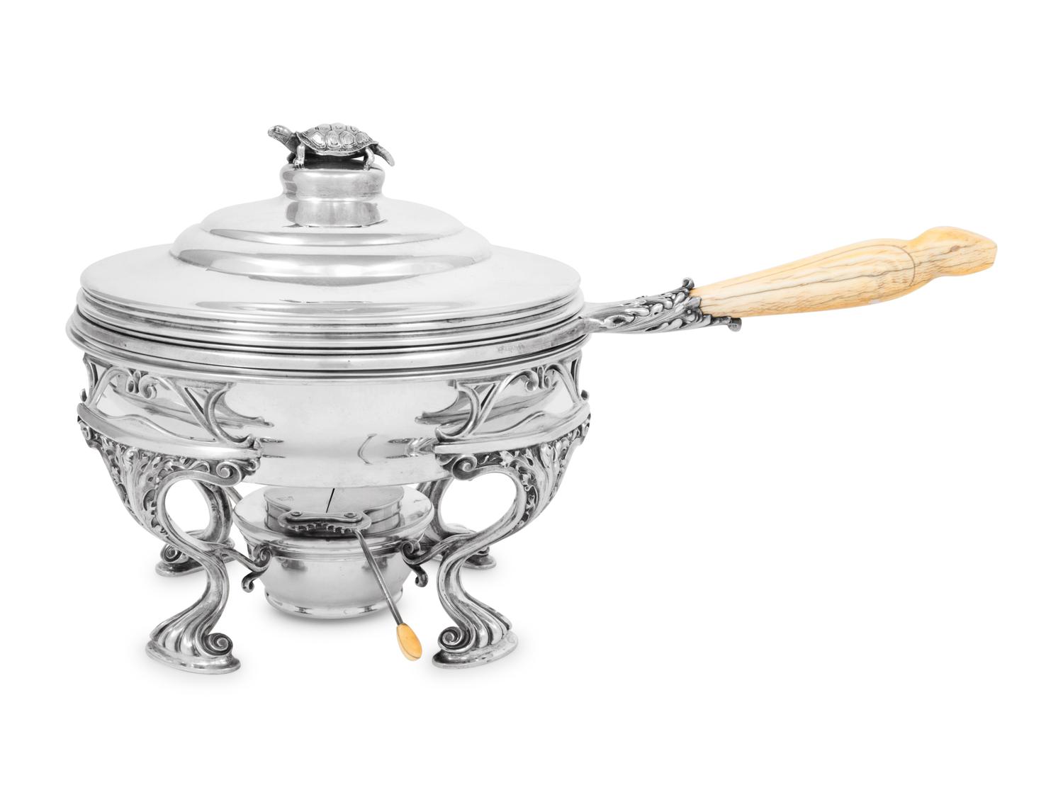 An Gorham Silver Terrapin Soup Covered Dish and Stand