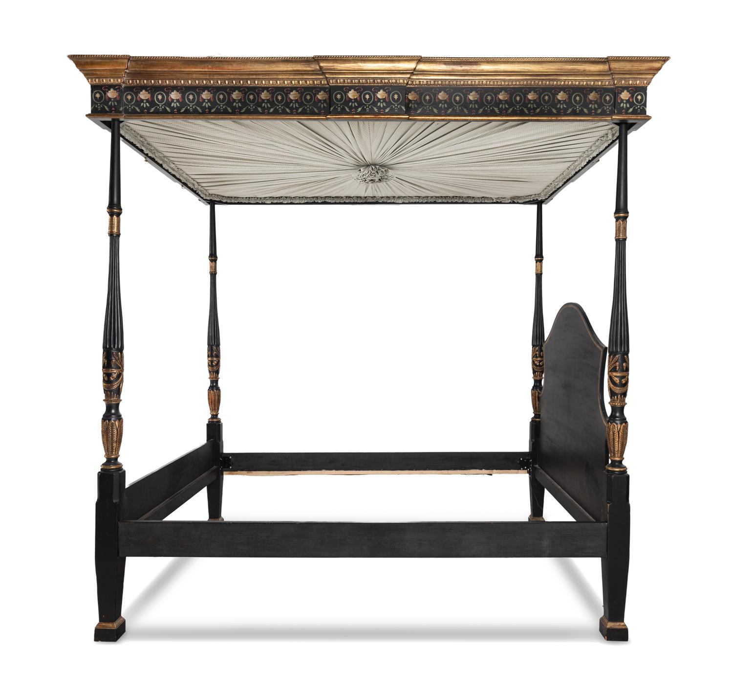 A George III Style Painted and Parcel-Gilt Tester Bed