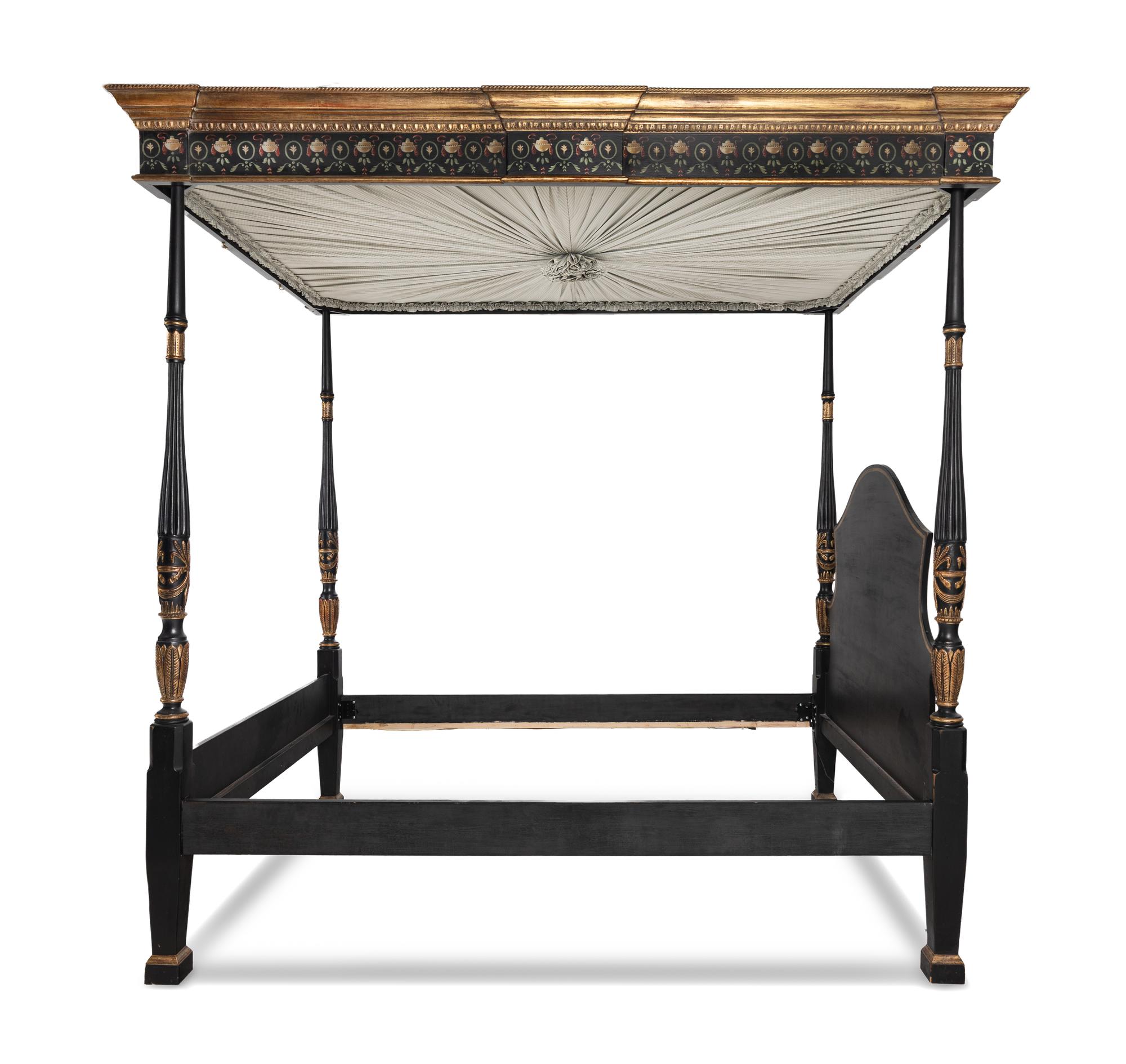 A George III Style Painted and Parcel-Gilt Tester Bed