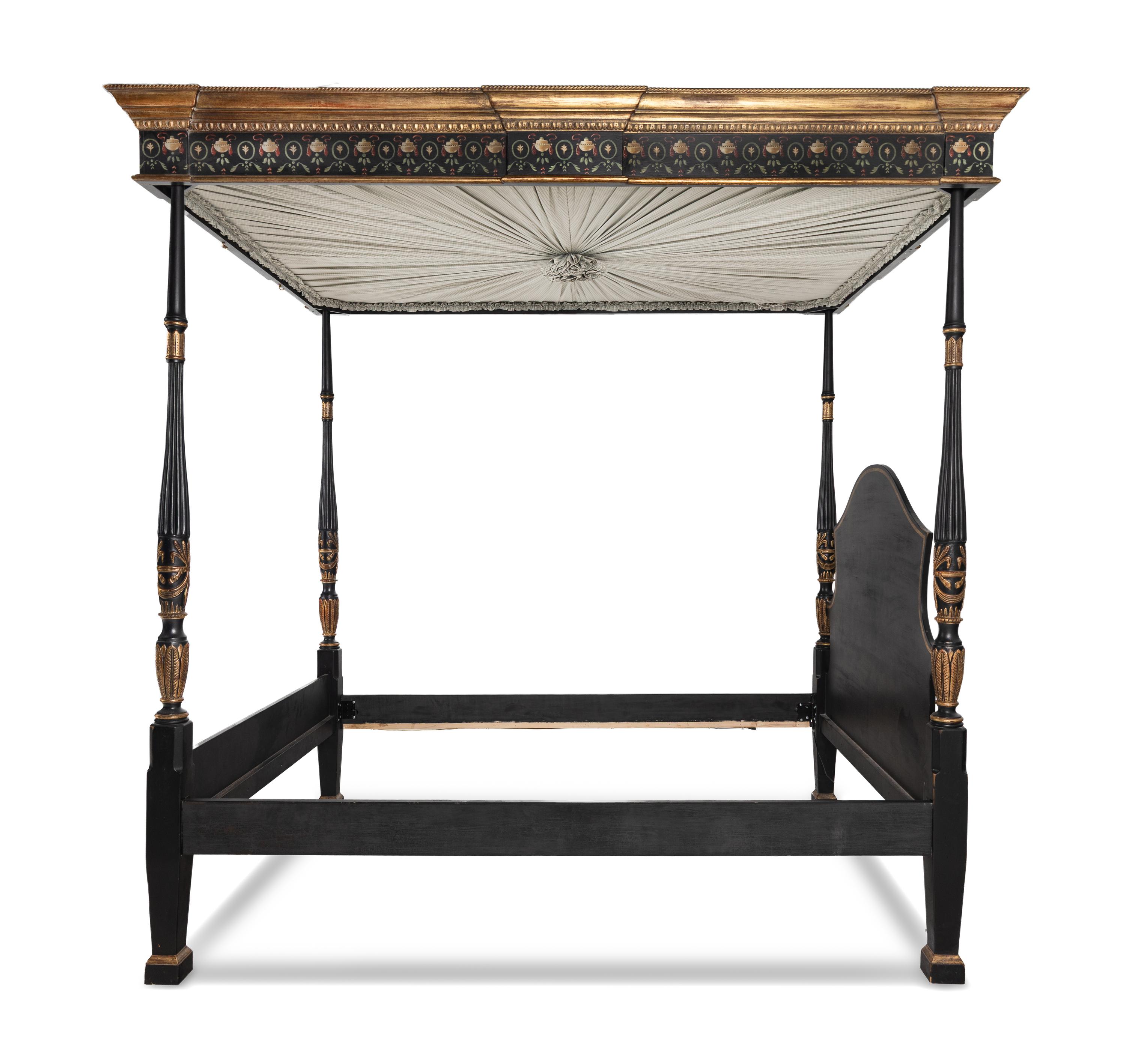 A George III Style Painted and Parcel-Gilt Tester Bed