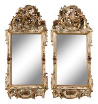 A Pair of South German Painted and Parcel Gilt Mirrors