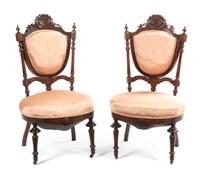 A Pair of Victorian Mahogany Side Chairs, Height 37 inches.