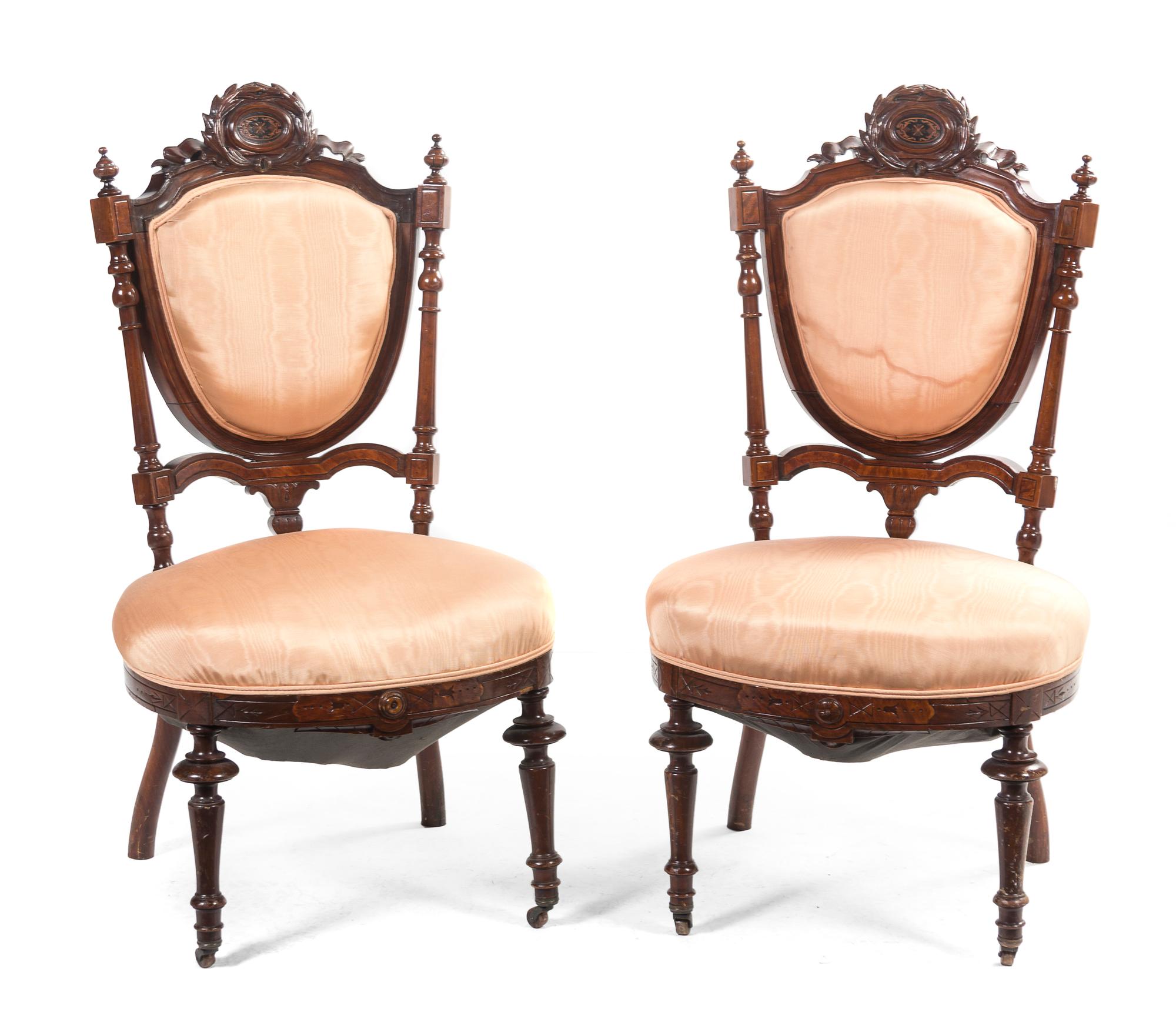 A Pair of Victorian Mahogany Side Chairs, Height 37 inches.