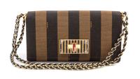 A Fendi Claudia Pequin Striped Canvas Shoulder Bag, 10.5" x 5.5" x 3.75"; Strap drop: 21" or 12.5" when doubled.