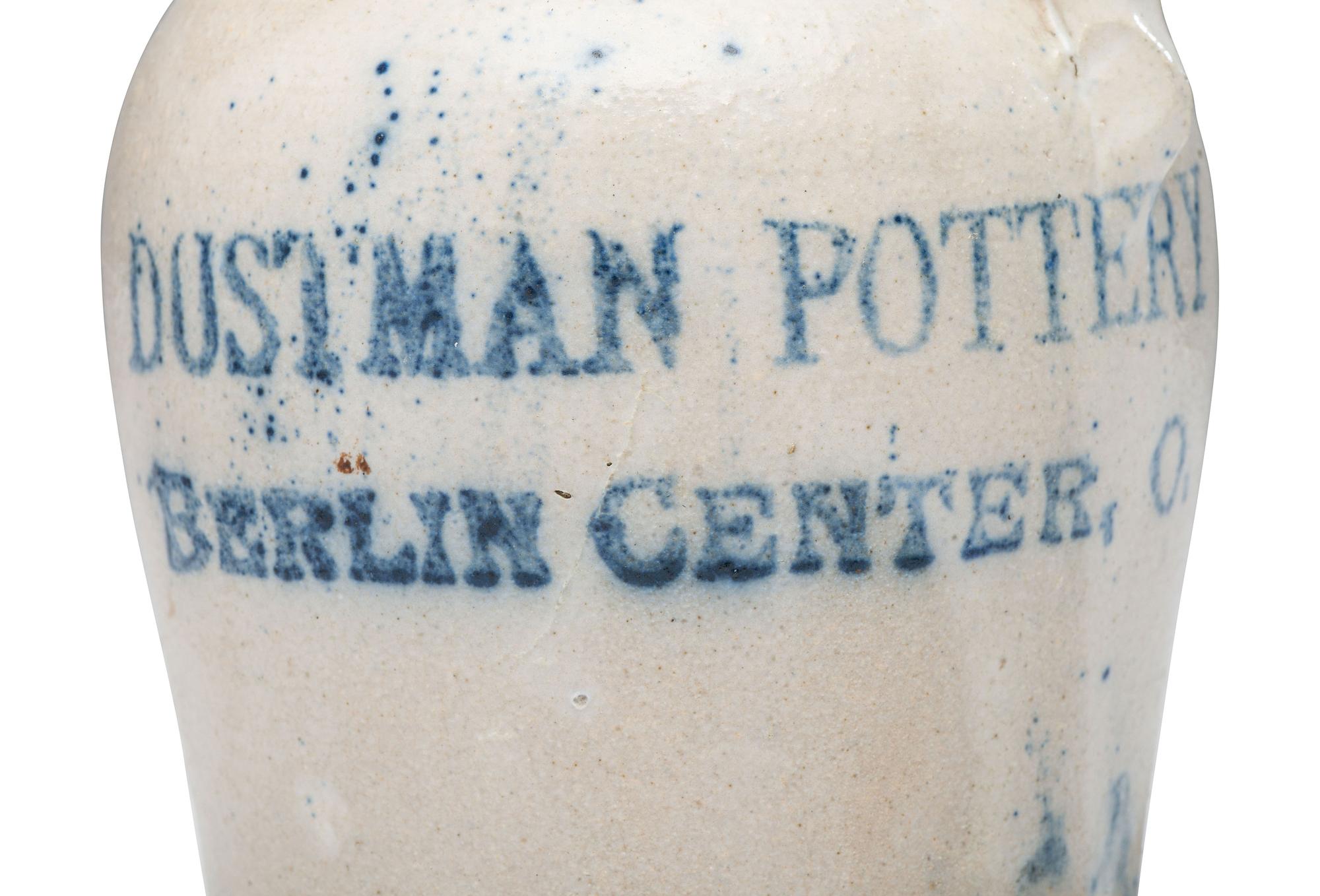 Two Dustman Pottery Stenciled Harvest or Field Jugs