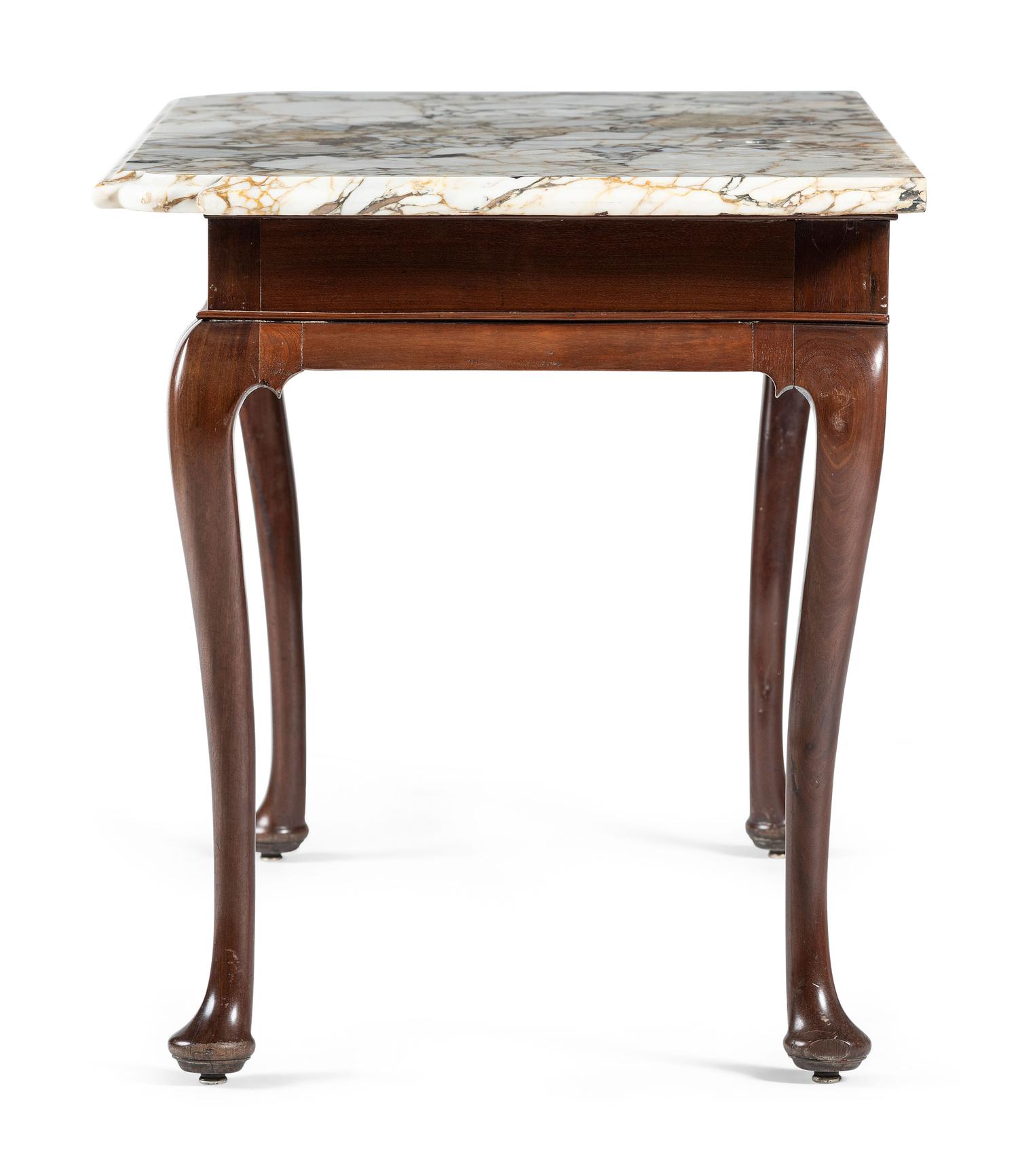 A Queen Anne Carved Mahogany Marble-Top Console Table