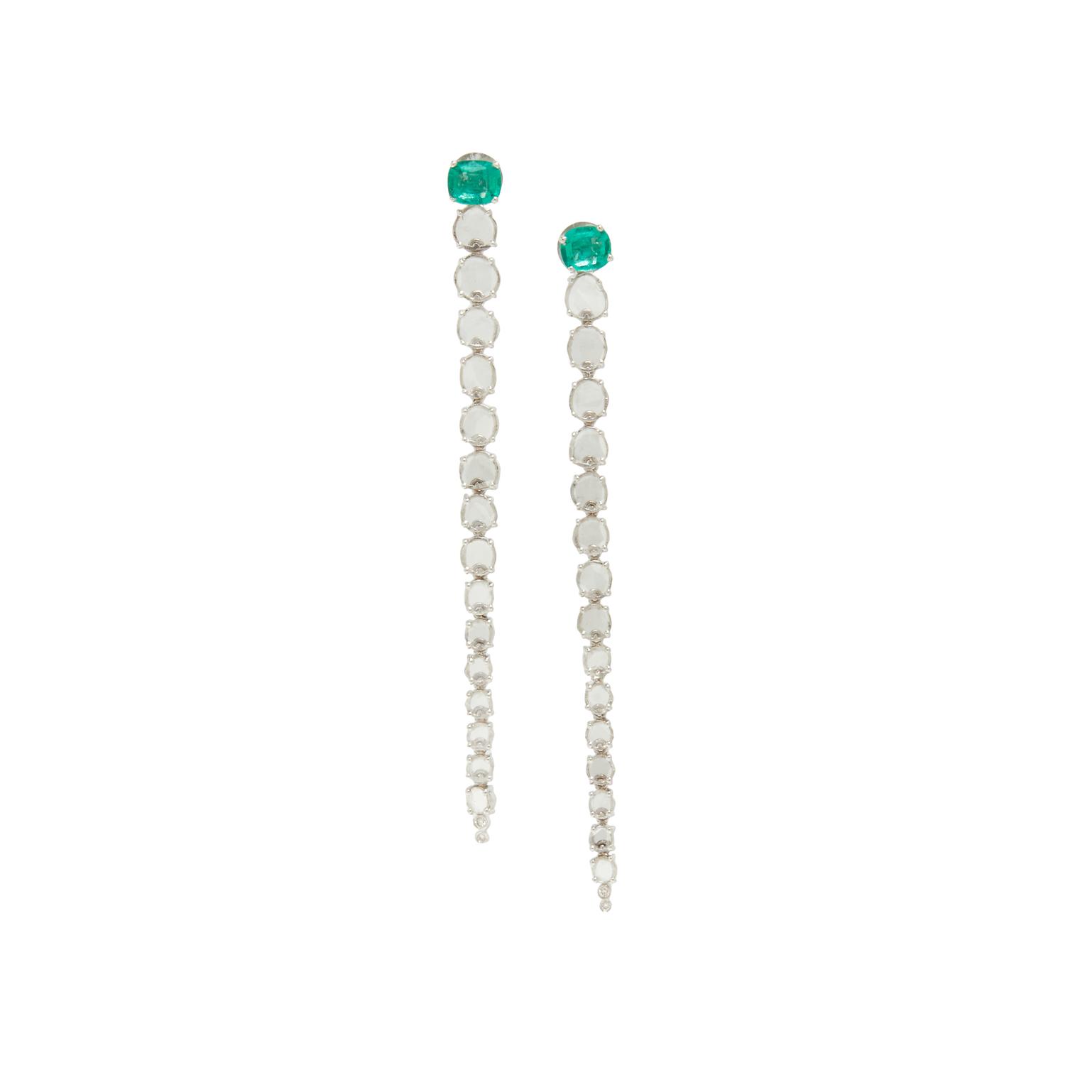 WHITE GOLD, EMERALD, AND DIAMOND EARRINGS