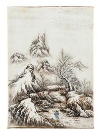 Two Chinese Grisaille Enameled Porcelain Plaques