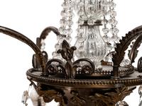A Continental Bronze and Cut Glass Five-Light Chandelier